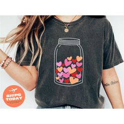 hearts jar shirt, mason jar tee, heart jar of candy shirt, valentines day, valentine shirt, valentines day gift, cute he