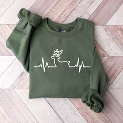 heartbeat reindeer christmas sweatshirt, christmas ekg nurse sweatshirt, ekg line christmas sweater, natural life lovers