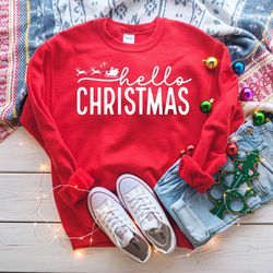 hello christmas sweatshirt,christmas winter sweatshirt,xmas holiday sweatshirt,family matching shirt, cozy winter wear,