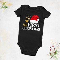 my first christmas baby outfit, 1st christmas bodysuit, baby claus t-shirt, santa hat bodysuit, baby's first christmas s