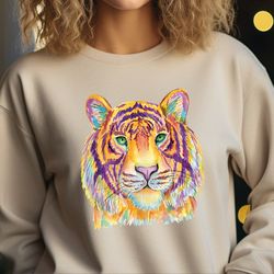 tiger face sweatshirt, tiger sweater, vintage style tiger sweater, tiger crewneck, tiger sweatshirt