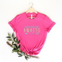 adventure awaits embroidery shirt,gift for travel lover,camping embroidery vacation shirt,family travel embroidery tee,c