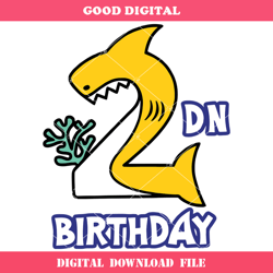 2nd birthday shark svg, birthday number svg, two birthday