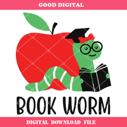 baby girl school svg, book worm svg, book reading svg