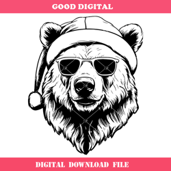 bear head wearing christmas santa hat and sunglasses svg