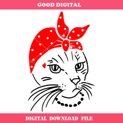 cat head with bandana svg, cute cat mom svg, cat face svg