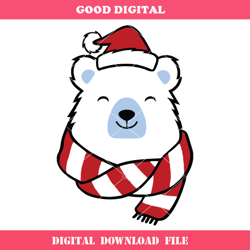 christmas polar bear svg, christmas cute bear svg, snow bear