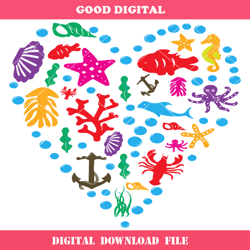 corals and sea weeds svg, under the sea svg, sea heart svg