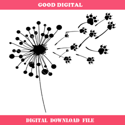 dandelion wish svg, paw print svg, dog mom svg, cat mom