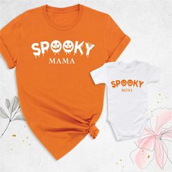 mama mini halloween shirt, fall baby shower shirt,halloween mom and girl baby outfit, halloween matching family shirt, f