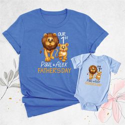 first fathers day personalized matching shirts, dad and baby lion outfits, father's day gift, our 1st father's day shirt
