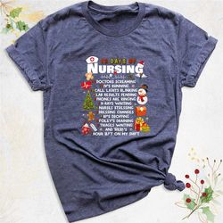 12 days of nursing christmas shirt, nurse christmas tshirt, nurse shirts, nursing shirt, christmas nurse t- shirt, funny