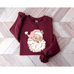 christmas santa sweatshirt, retro pink santa hat sweater, classic christmas santa, pink christmas, vintage santa holiday