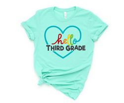 hello third grade shirts,teach love inspire,back to school shirt,first grade teacher,teacher appreciation tee,1st day of