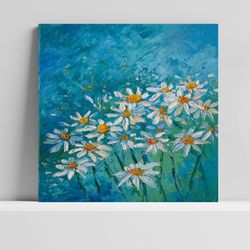 daisy oil painting floral artwork original art 8 by 8 inch white daisies flower art by juliya jc