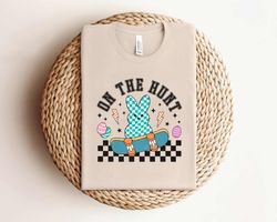 retro on the hunt easter bunny shirt