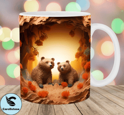 3d bears hole in a wall mug wrap, 11oz and 15oz mug template, mug sublimation design, mug wrap template, instant digital