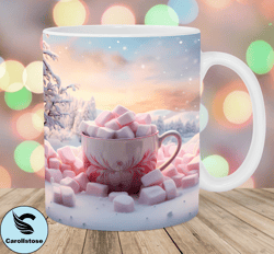 3d christmas marshmallow mug wrap, 11oz and 15oz mug template, mug sublimation design, mug wrap template, instant digita