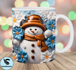 3d christmas snowman mug wrap, 11oz  15oz mug template, mug sublimation design, flower mug wrap template, instant digita