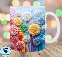3d colorful dandelions flowers mug wrap, 11oz and 15oz mug template, mug sublimation design, mug wrap template, instant
