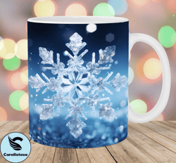 3d crystal snowflake mug wrap, 11oz  15oz mug template, christmas mug sublimation design, mug wrap template, instant dig