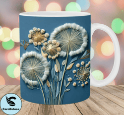 3d embroidered dandelions mug wrap, 11oz  15oz mug template, mug sublimation design, mug wrap template, instant digital