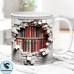 3d book mug wrap 3d bookshelf mug wrap sublimation design png 3d book lover mug wrap 11oz and 15oz coffee mug wrap, digi