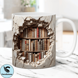 3d book mug wrap 3d bookshelf mug wrap sublimation design 3d book lover mug wrap 11oz and 15oz coffee mug png wrap, digi