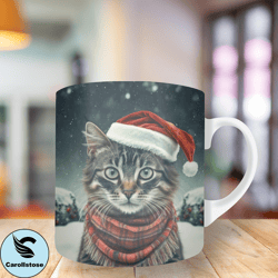 3d christmas kitten snow mug wrap, 11oz and 15oz mug template, mug sublimation design, mug wrap template, instant digita