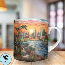 3d cityscape  mug wrap, 11oz and 15oz mug template, mug sublimation design, mug wrap template, instant digital, download