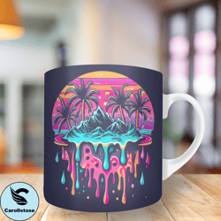 3d colorful dripping landscape mug wrap, 11oz and 15oz mug template, mug sublimation design, mug wrap template, instant