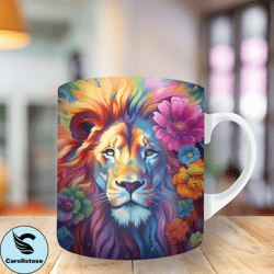 3d colorful lion head  mug wrap, 11oz and 15oz mug template, mug sublimation design, mug wrap template, instant digital,
