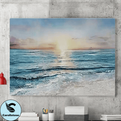 beach painting landscape waves coastal painting wall art,large abstract ocean sunset painting,seascape wall art,living r