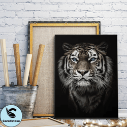 blue eyes tiger canvas wall art, black and white tiger canvas wall art, wildlife printing, wall decor, home decor
