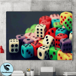 colorful dice canvas wall art painting, game room wall art, game art canvas poster, canvas print, living room art, home