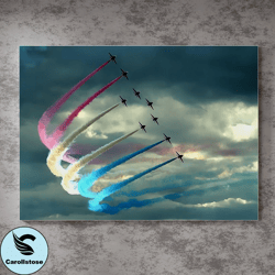 colorful stunt smoke canvas wall art,a vibrant aerial painting that captures the thrilling beauty of aerial acrobatics f