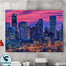 denver skyline canvas wall art painting, canvas wall decoration, city painting, city poster, living room wall art, home