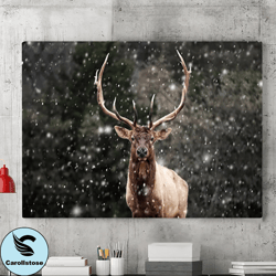 elk wall canvas art in snow, deer wall art, animal portrait art, natural wildlife photography, wildlife printing, animal