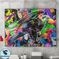 graffiti colorful eagle canvas mural, eagle wall art, street graffiti wall decor, graffiti painting, modern art graffiti