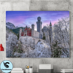 neuschwanstein canvas wall art painting, winter photography poster, snow wall art, canvas wall art, living room wall art