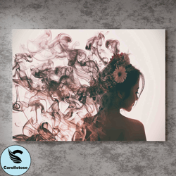 transform your space with this captivating girl turning into smoke canvas,add a touch and surrealism to your home decor