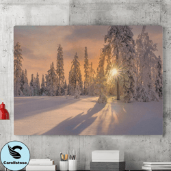 winter forest canvas wall art painting, canvas wall art, sunset wall art, winter landscape photography posters, home liv