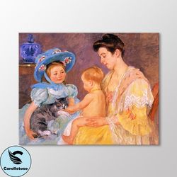 children playing with a cat by mary cassatt canvas wall art