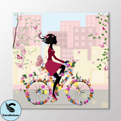 girl and bicycle canvas wall art, nursery wall art, nursery decor, baby room ideas, rainbow, girl wall art print, canvas