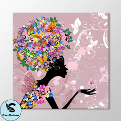 girl and butterflies canvas wall art, nursery wall art, nursery decor, baby room ideas, rainbow, girl wall art print,can