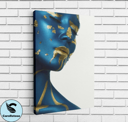 blue african woman art canvas, wall art canvas design, home decor ready to hang