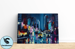 city night on the street canvas, wall art canvas design, home decor ready to hang