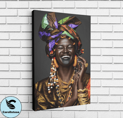 smiling african woman art canvas, wall art canvas design, home decor ready to hang