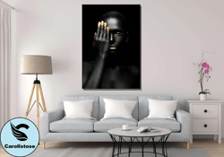 african girl poster,african beautiful woman canvas wall art,  gift for her, gold african american print art,modern canva