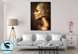 african women poster,african beautiful woman canvas wall art,  gift for her, gold african american print art,modern canv